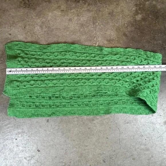 Aran Crafts Ireland Green 100% Merino Wool Cable Knit Scarf Honeycomb Stitch - Picture 4 of 5